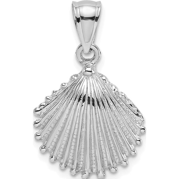 14K White Gold Textured Scallop Shell Charm (19 X 14.8) Made In United States k7683w