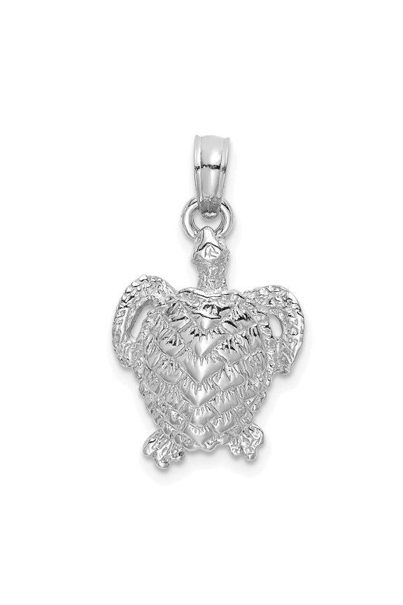 14K White Gold Textured Casted Solid Polished Finish Sea Turtle Charm Pendant