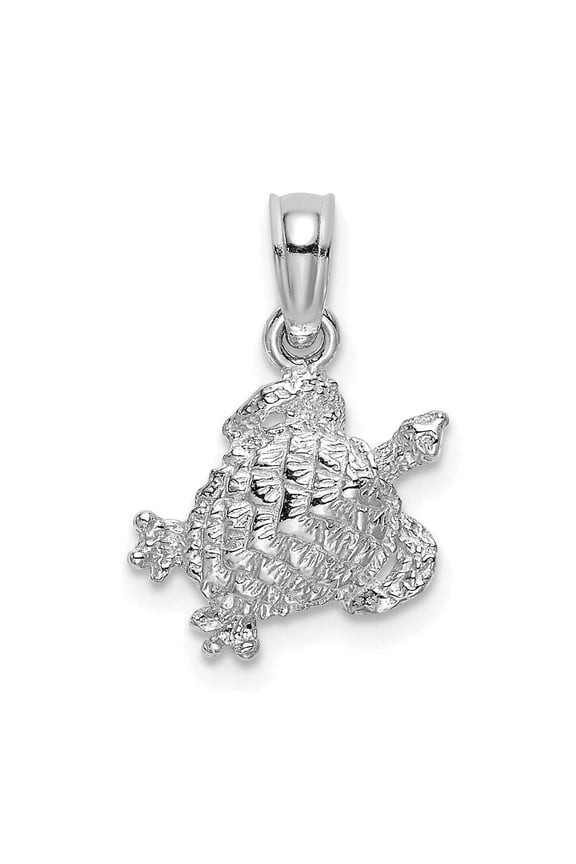 14K White Gold Casted Solid Polished and Textured Finish Sea Turtle Charm Pendant