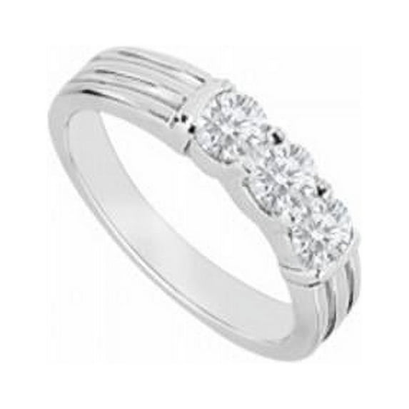 14K White Gold Three Stone Diamond Wedding Band, 0.35 CT - Size 9.5