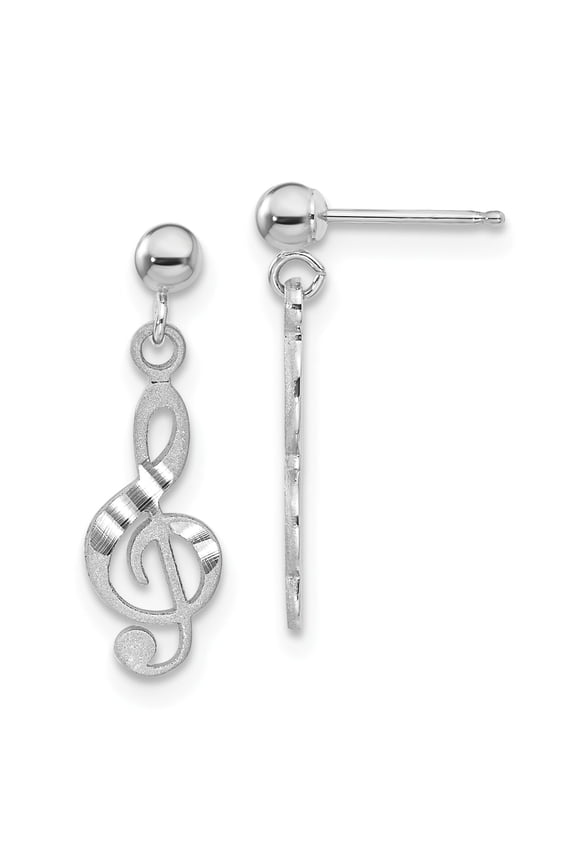 14K White Gold Treble Clef Earrings