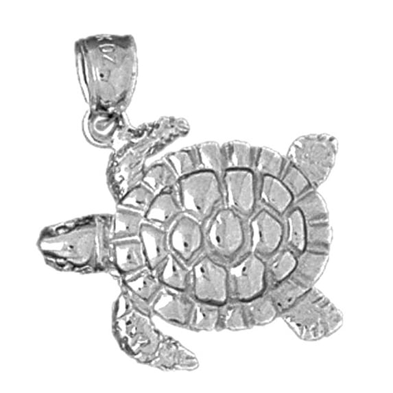 14K White Gold Turtles Pendant - 25 mm