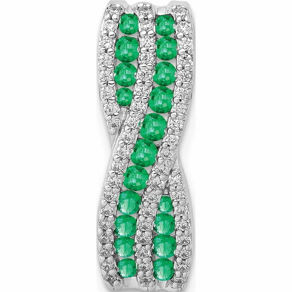 14K White Gold Twist Diamond And Emerald Fancy Chain Slide (21.5 X 7.5) Made In India -Jewelry By Sweet Pea