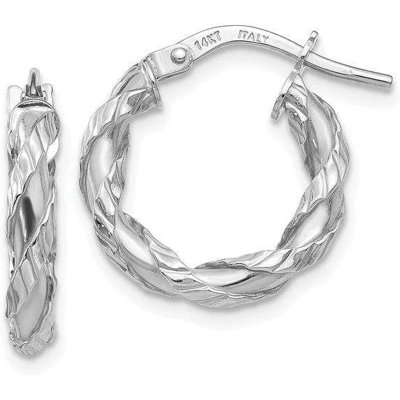 14K White Gold Twisted Rope Hoop Earrings - 17.5mm