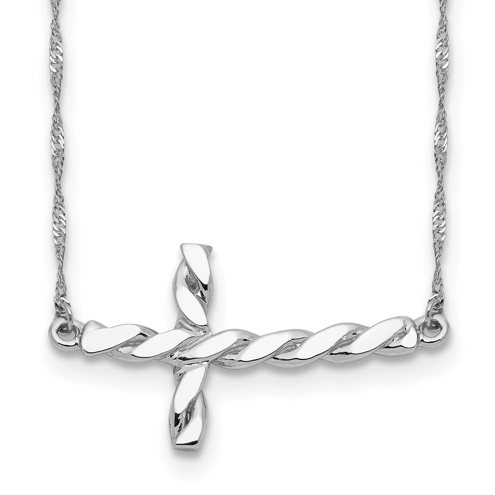 Collana Con Ciondolo Croce Orizzontale (Sideways Cross) In Argento E Bianco, Catena 18 Pollici - Foto 6