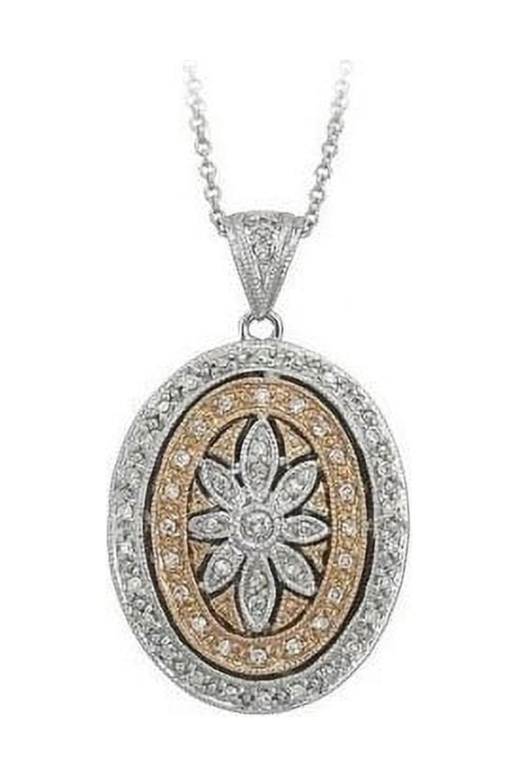 14K White Gold (Two Tone) Oval Diamond Locket - 3/4 Inch X 15/16 Tall in White Gold