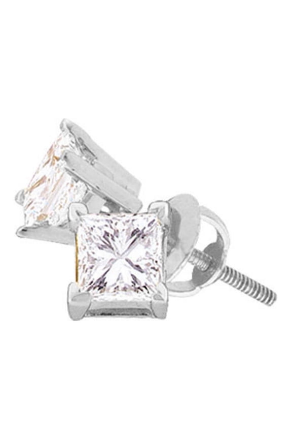14K White Gold Unisex Princess Diamond Solitaire Stud Earrings 0.75cttw Certified