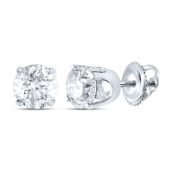 14K White Gold Unisex Round Diamond Solitaire Stud Earrings 1cttw Certified