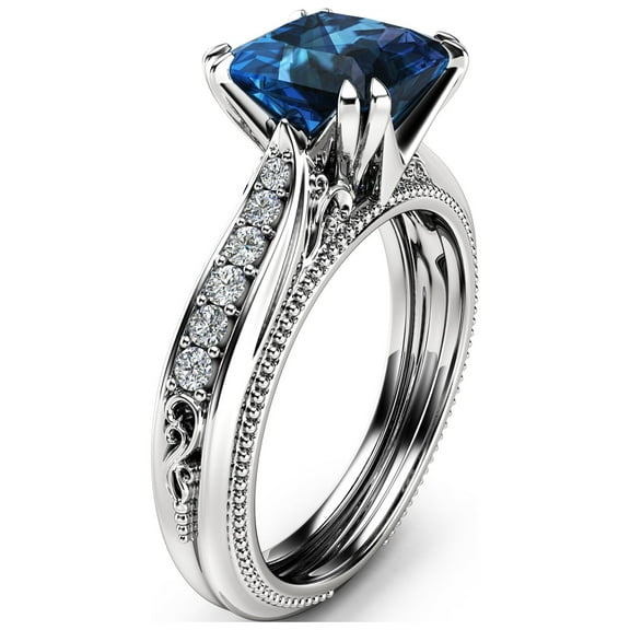 14K White Gold Victorian Topaz Engagement Ring