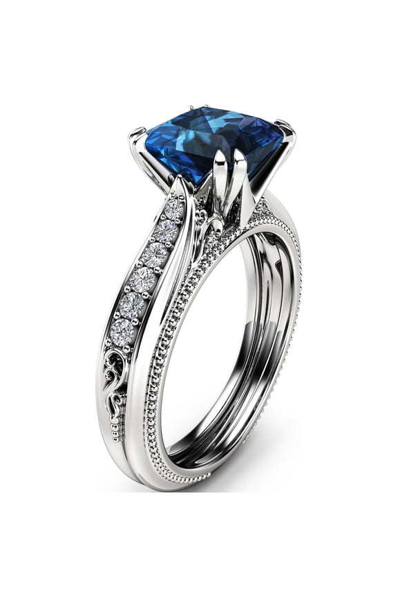 14K White Gold Victorian Topaz Engagement Ring