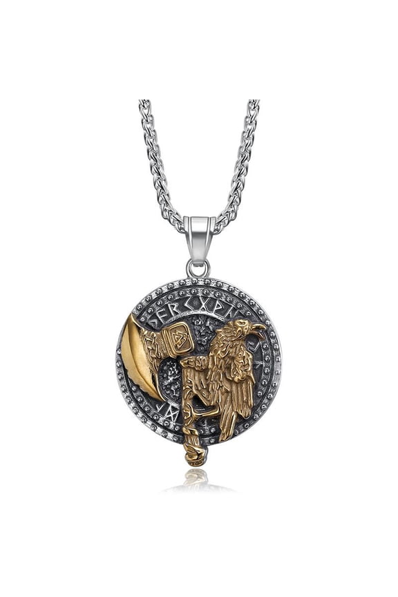 14K White Gold Viking Rune Amulet Pendant Necklace Men's Scandinavian Vintage Warrior Axe Necklace Punk Hip Hop Party Jewelry
