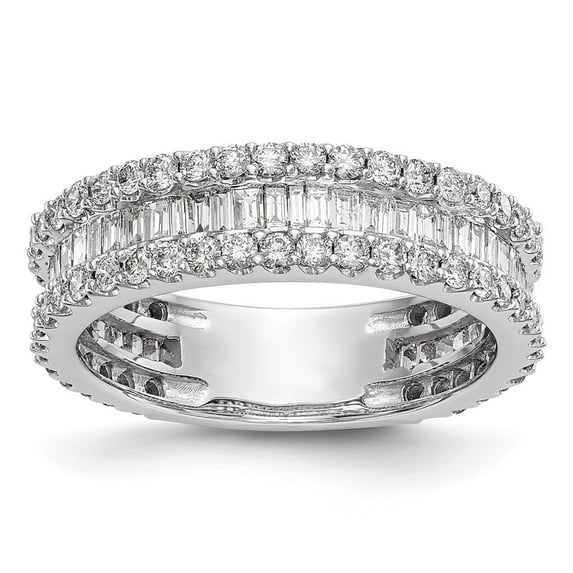 14K White Gold Wedding Diamond Baguette Round Ring Band, Size 7