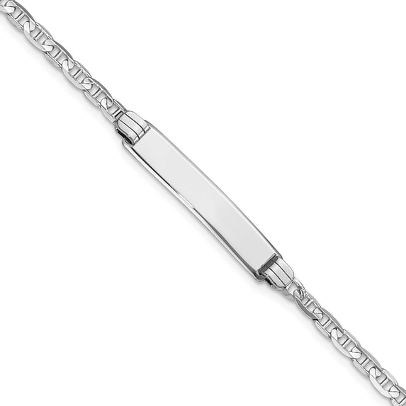 14K White Gold Wg Anchor Link Id Bracelet (7 X 4.5) Made In United States lid66w-7