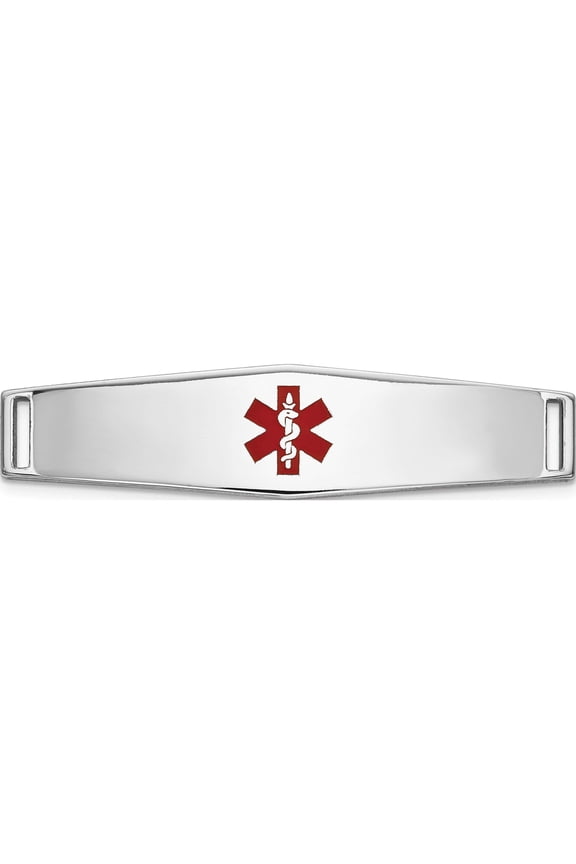 14K White Gold 34x9mm Centered Red Epoxy Enameled Soft Diamond Shape Medical ID Plate # 817