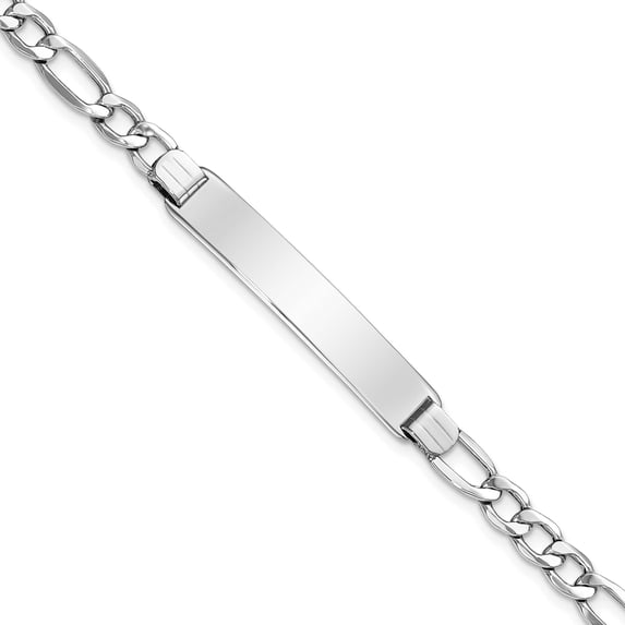 14K White Gold Wg Polished Semi-Solid Figaro Id Bracelet (7 X 7) Made In United States dcid135w-7