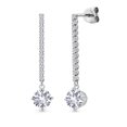 thumbnail image 1 of 14K White Gold White Created Sapphire and White Lab Grown Diamond Long Liner Dangle Earrings for Women | 2.36 Cttw | Gemstone September Birthstone | Round 6MM | White Gold Chain Drop Earrings, 1 of 6