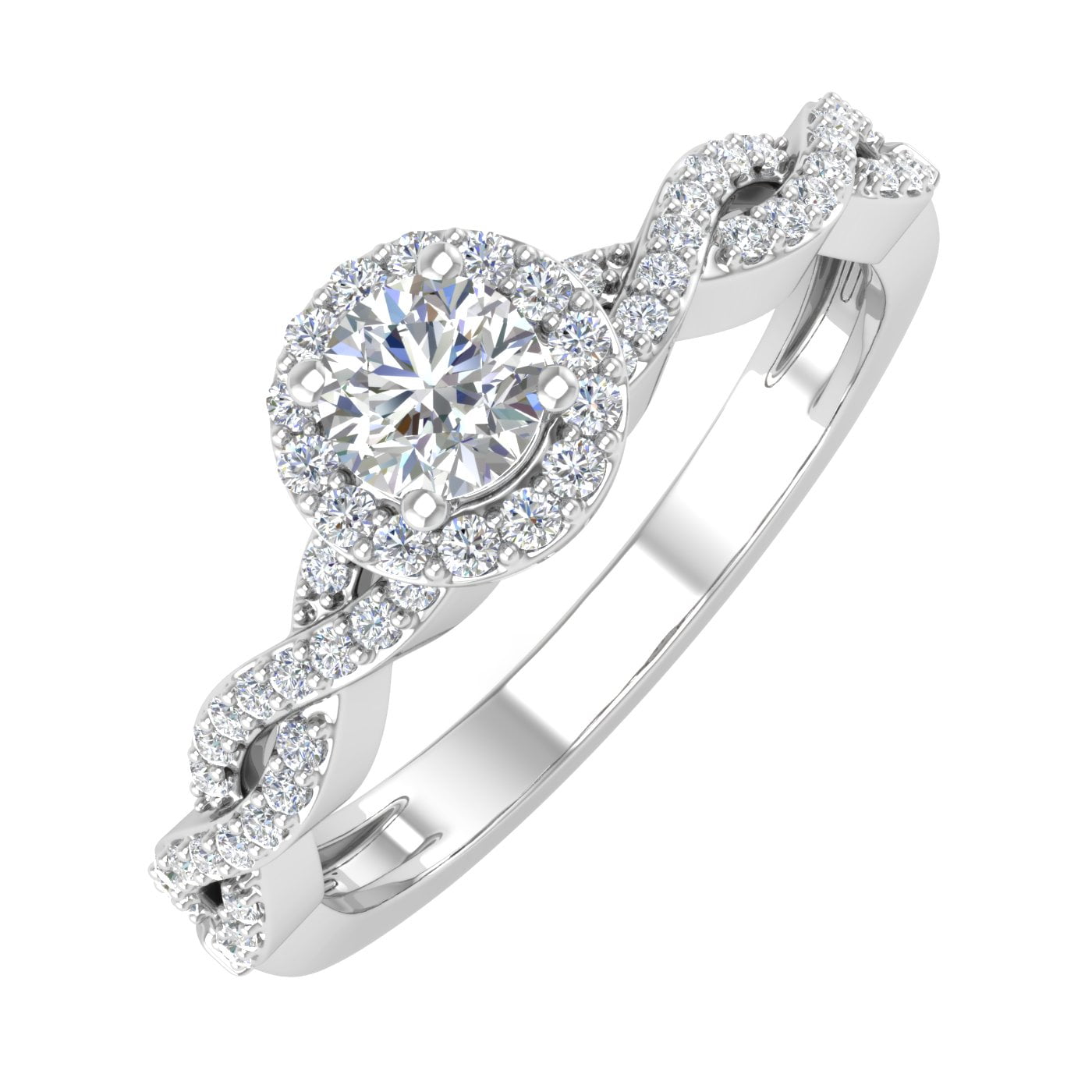 14K White Gold Diamond Halo Semi Mount Engagement Ring - 0.40 CTW, Size 7.5, Fits 1.20 CT Round Center Stone