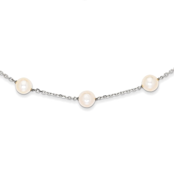 14K White Gold White FW Cultured Pearl Necklace 18 Inch