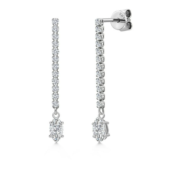14K White Gold White Lab Grown Diamond Long Liner Dangle Earrings for Women | 0.76 Cttw | Gemstone Birthstone | Marquise 6X3MM | White Gold Chain Drop Earrings | DEF Color | VVS-VS Clarity
