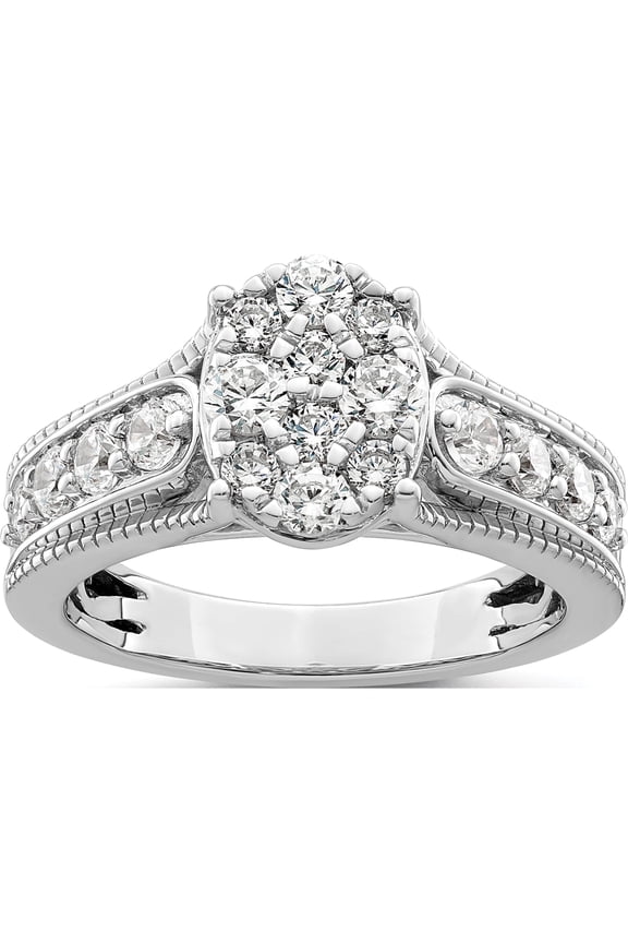 14K White Gold 1 carat Lab Grown Diamond VS/SI+ G+ Complete Cluster Engagement Ring
