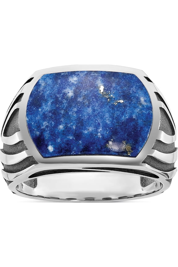 IB Goodman 14K White Gold with Black Rhodium Mens Lapis Complete Ring