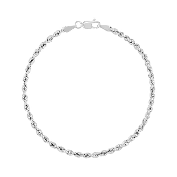 14K White Gold Women's 8" 2.90mm Hollow Rope Chain Bracelet