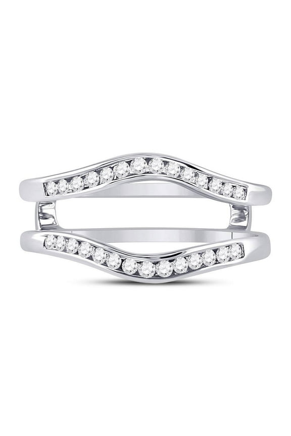 14K White Gold Womens Round Diamond Ring Guard Wrap Solitaire Enhancer 1/4ctw, Womens Size: 5-10