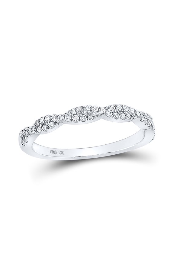 14K White Gold Womens Round Diamond Twist Stackable Band Ring 1/4 Cttw, Womens Size: 5-10