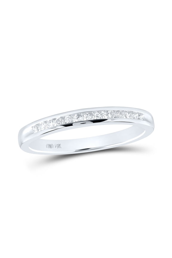 14K White Gold Womens Round Diamond Wedding Single Channel Band 1/6 Cttw, Womens Size: 5-10