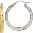 thumbnail image 1 of 14K White Gold Yellow Rhodium Polished Brushed Diamond-Cut Hoop Earrings (31.29 X 29.87) Made In Peru -Jewelry By Sweet Pea, 1 of 5