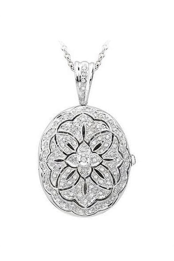 14K White Gold and DIamond Oval Locket - 1 Inch X 1-1/8 Inch White Gold