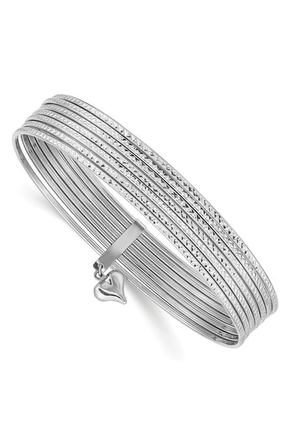 14K White Gold bracelet Bangle 1 mm WG Diamond-cut Slip On 7 Bangles