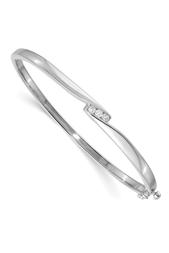 14K White Gold bracelet Bangle Diamond-cut Diamond Round 7 in 5 mm 4