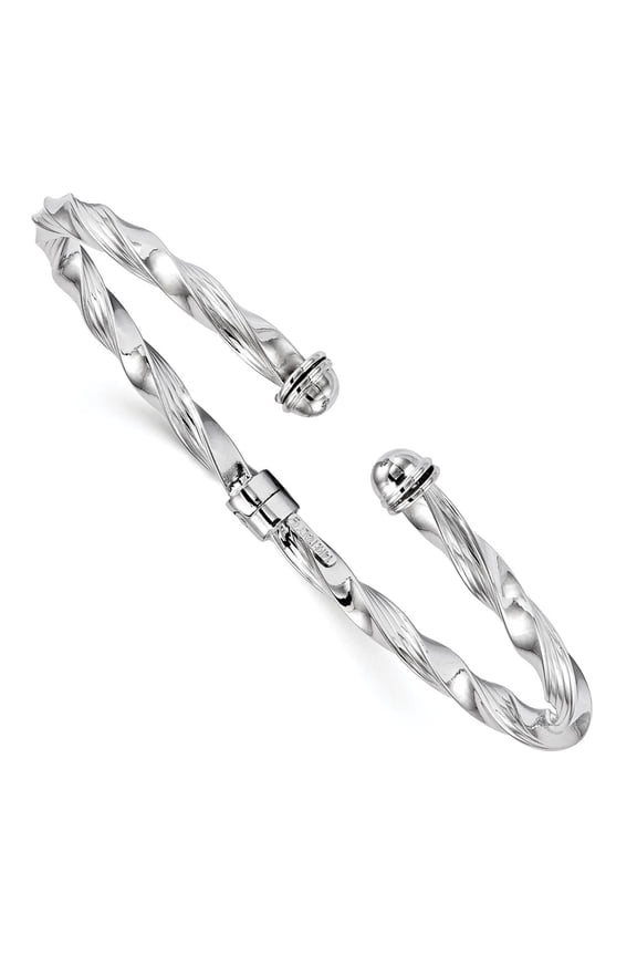 14K White Gold bracelet Cuff Twisted 4 mm Polished Textured Hinge Bangle