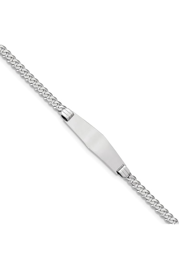 14K White Gold bracelet ID Curb 7 in 10 mm 4.5 WG Flat Link Soft Diamond Shape