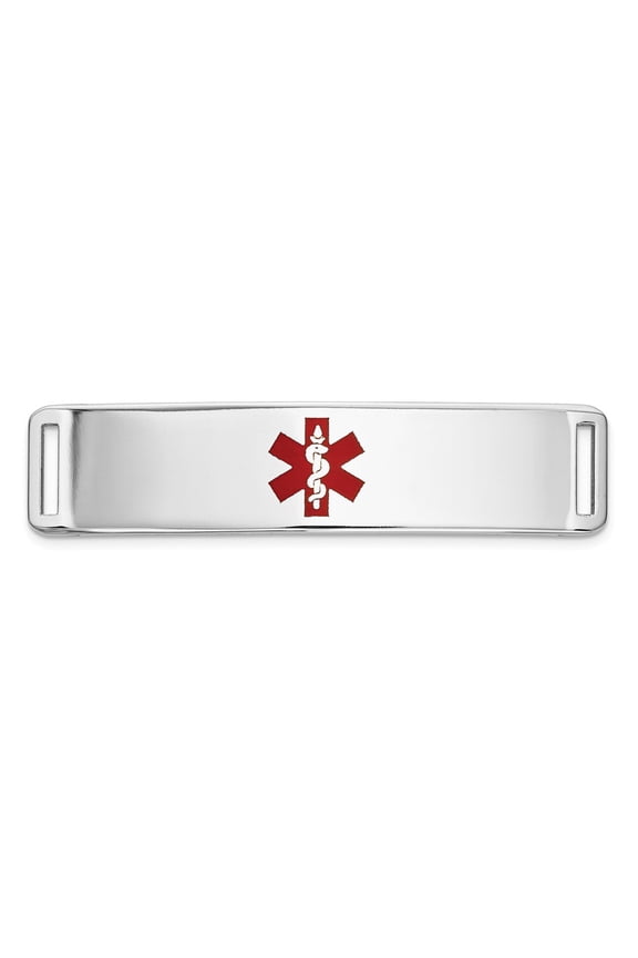 14K White Gold bracelet Medical Alert Red 10.3 mm WG Epoxy Enameled ID Ctr Plate # 820