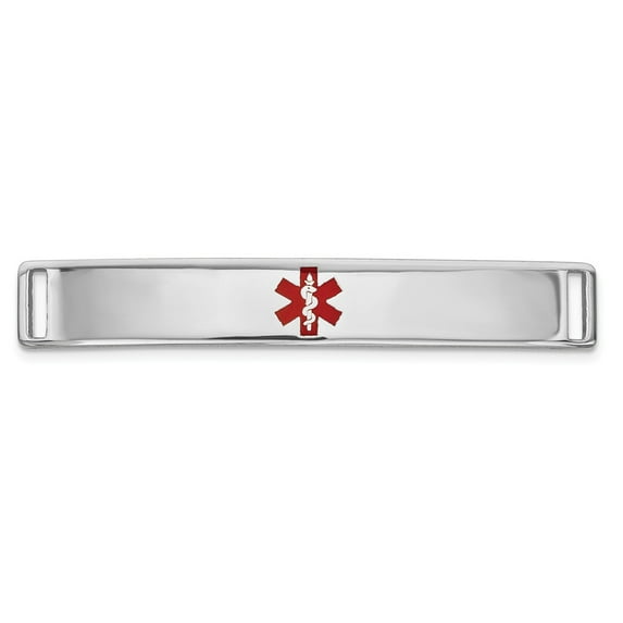 14K White Gold bracelet Medical Alert Red 6.5 mm WG Epoxy Enameled ID Ctr Plate # 818