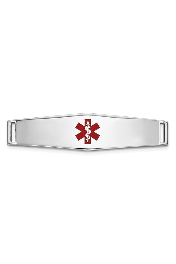14K White Gold bracelet Medical Alert Red 8.7 mm WG Epoxy Enameled ID Ctr Soft Diamond Shape Plate # 817