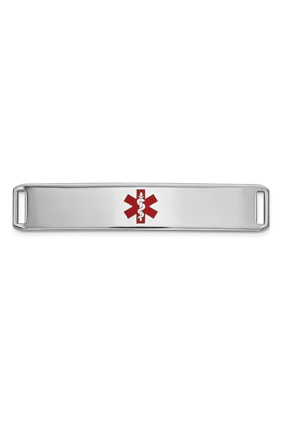14K White Gold bracelet Medical Alert Red 8 mm WG Epoxy Enameled ID Ctr Plate # 819
