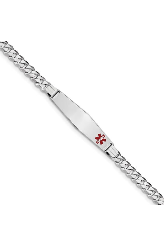 14K White Gold bracelet Medical Curb Alert Red 8 in 10 mm 6