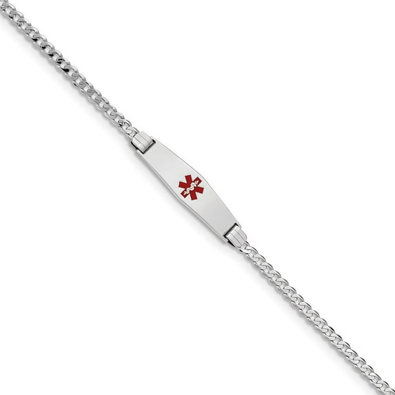 14K White Gold bracelet Medical Curb Alert Red 8 in 7.5 mm 3