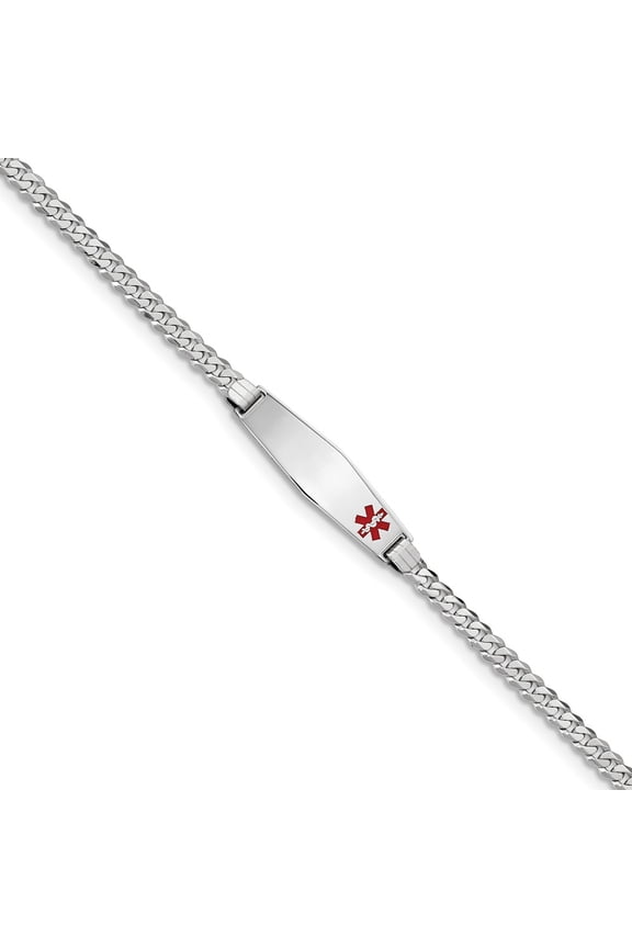 14K White Gold bracelet Medical Curb Alert Red 8 in mm 3.5