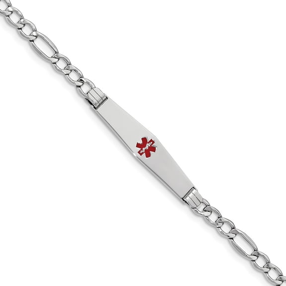14K White Gold bracelet Medical Figaro Alert Red 8 in 8.5 mm 5.5