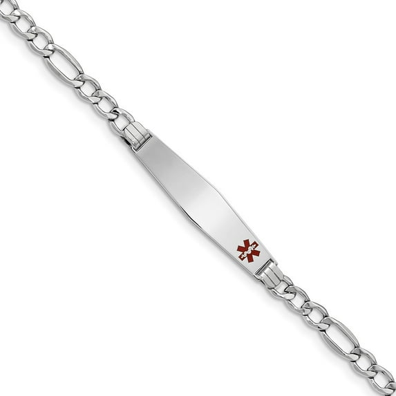 14K White Gold bracelet Medical Figaro Alert Red 8 in 9 mm 6