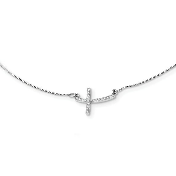 14K White Gold charm pendant Cable Themed Necklace Sideways Cross Diamond Round 18 in 16 mm 1