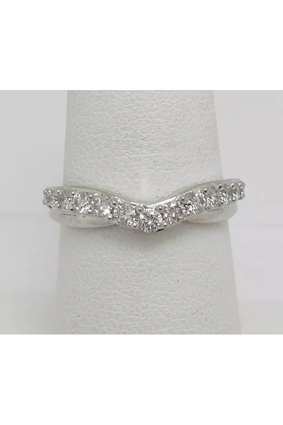 14K White Gold plated 1Ct Round Lab-Created Diamond Curved Wedding Bridal Band