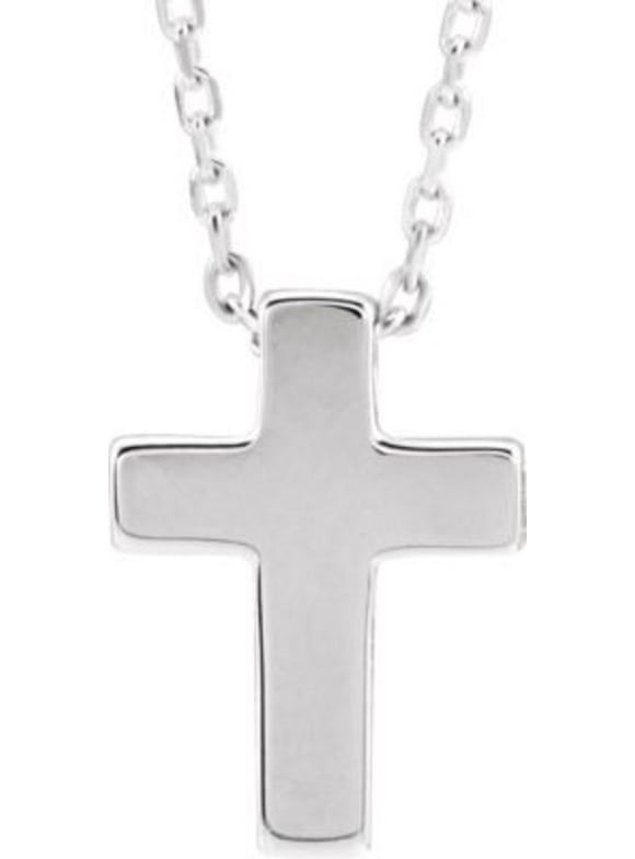 14K White Petite Cross 16-18" Necklace in 14k White Gold