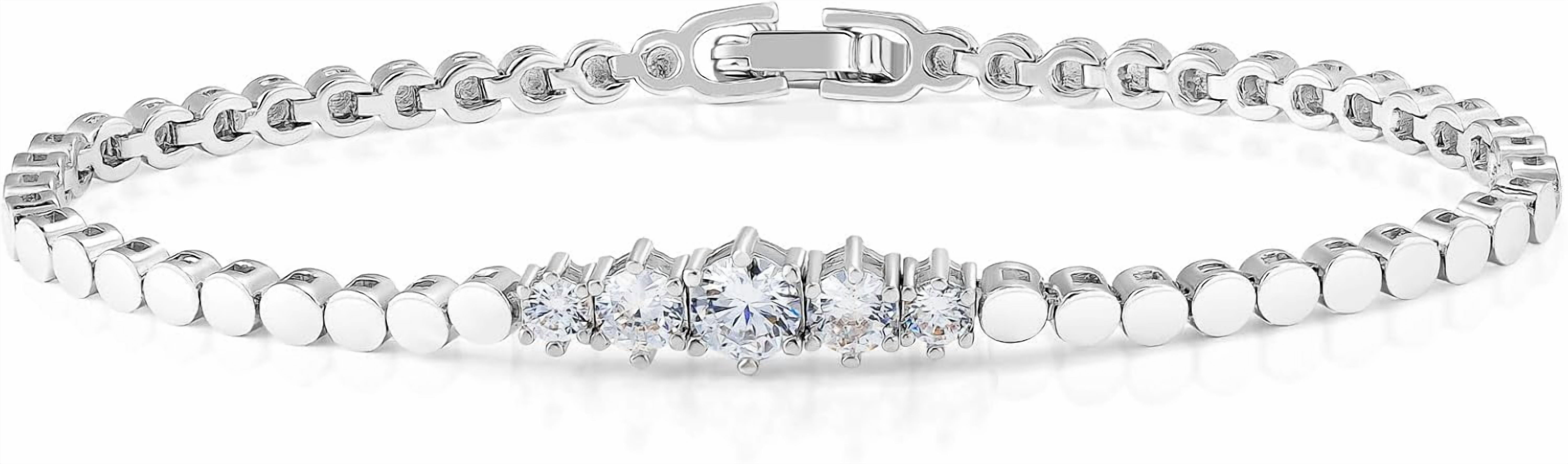 3mm Cubic Zirconia Tennis Bracelet For Women - 14K Gold Plated, 7 Inch Chain, Diamond-Like Sparkle