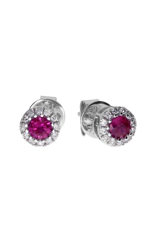 14K White Ruby and Diamond Round Earring