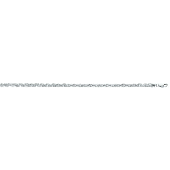 14K White Solid Gold 3.5mm wide Diamond Cut Braided Fox Chain 18 Necklace with Lobster Clasp